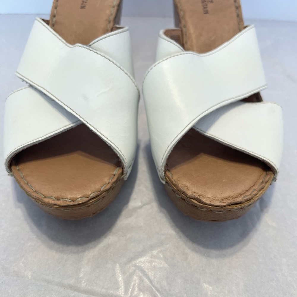 White Mountain Moon Chunky Platform Sandals Sz 9 White Criss Cross Leather Strap - Picture 6 of 10